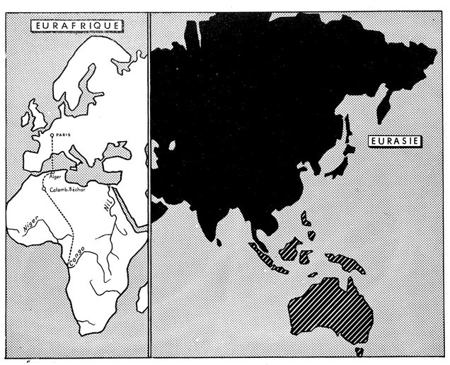 Carte tirée de l'ouvrage {Politique industrielle et stratégique de l'Union Française. Les Z.O.I.A. Zones d'organisation industrielle et stratégique africaines}, signé Eirik Labonne en 1955 (Revue Militaire d'Information).