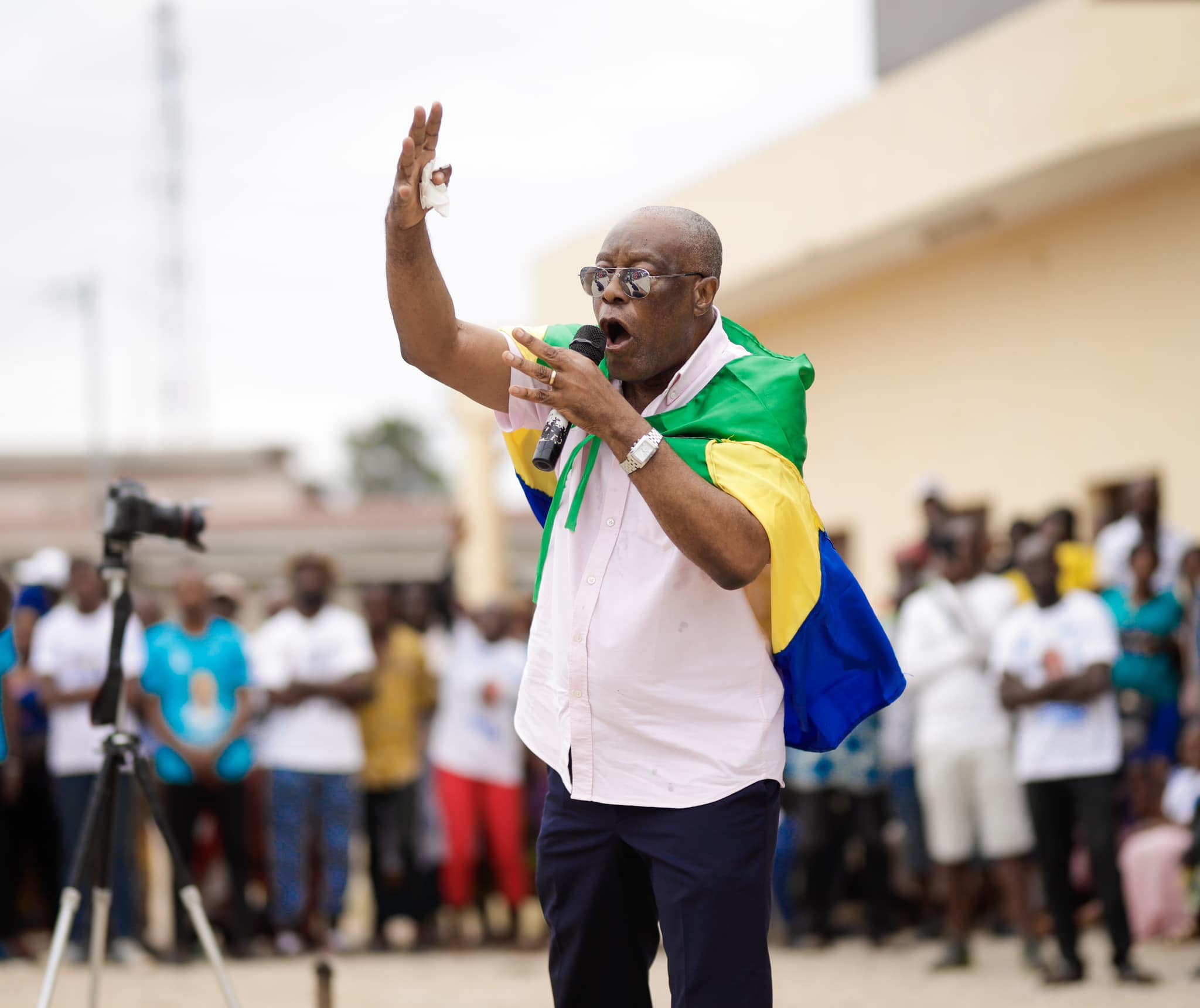 Albert Ondo Ossa, lors d'un meeting, le 22 août 2023.