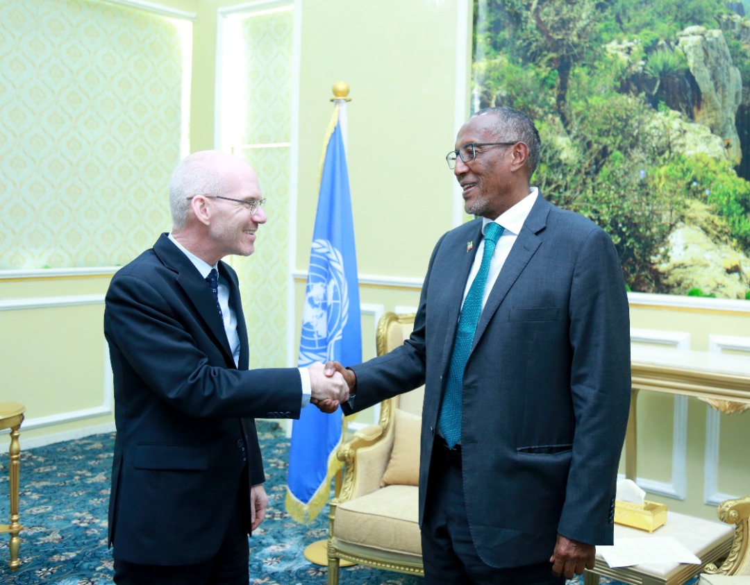 Le président du Somaliland, Muse Bihi Abdi (à droite), lors de la réception du représentant spécial des Nations unies en Somalie, James Swan, le 9 janvier 2020.
