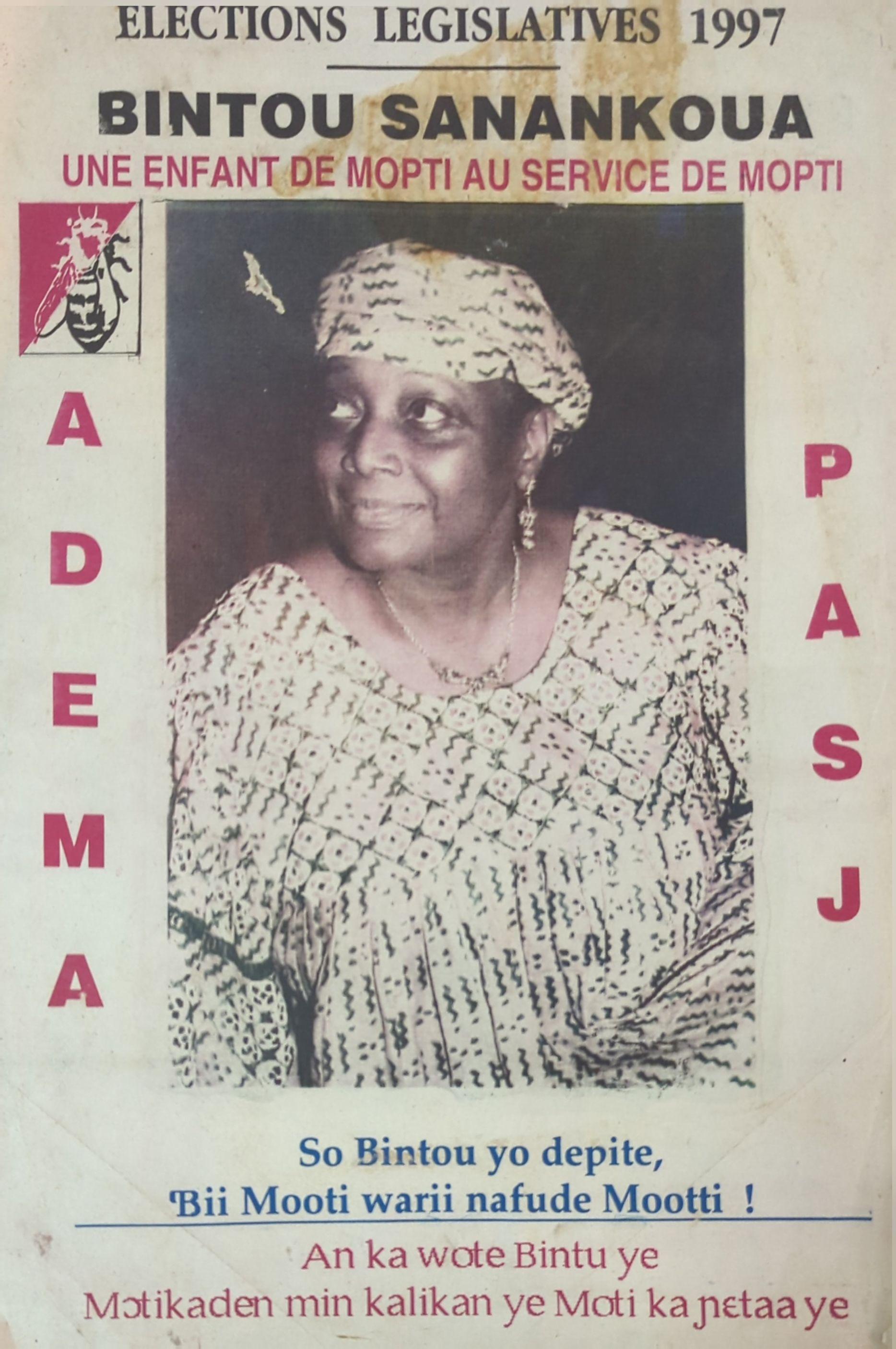 Affiche de campagne de Bintou Sanankoua lors des élections législatives de 1997.