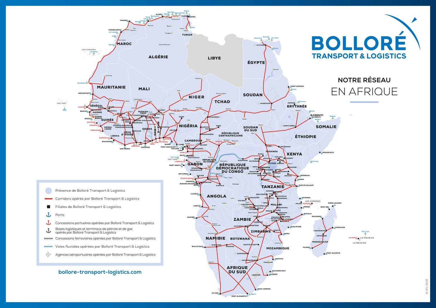 Le réseau de Bolloré Transport & Logistics sur le continent, selon le groupe.