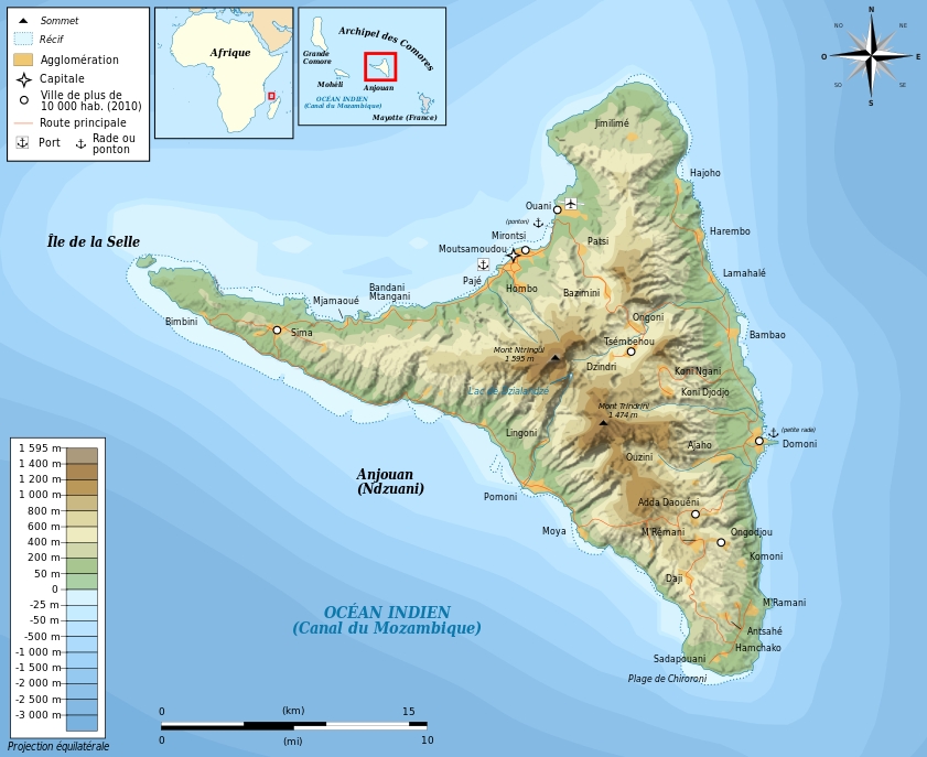 Une carte de l'île d'Anjouan.
