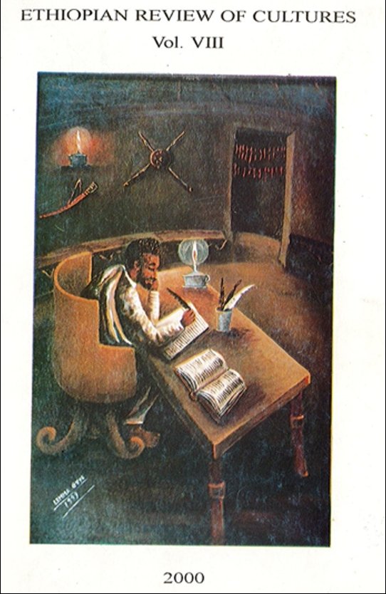 Recueil d'articles publiés à Addis-Abeba en 2000 par le collège franciscain au sujet des {Traités}. L'image montre Zara Yaeqob attablé et écrivant avec une plume (deux éléments occidentaux inclus dans un décor éthiopien).