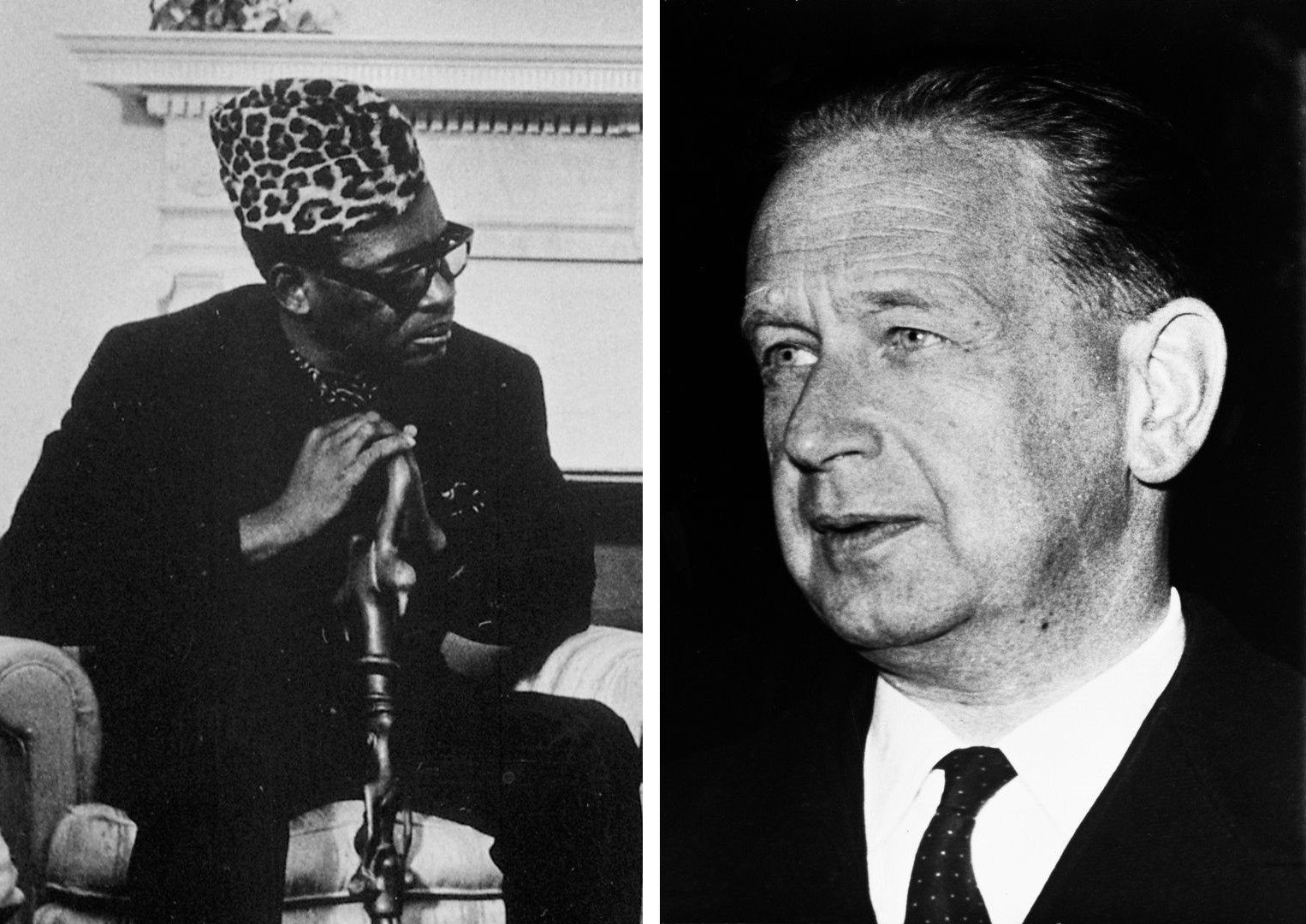 Mobutu Sese-Seko, président du Zaïre (1973), et Dag Hammarskjöld, secrétaire général de l'ONU (1961).