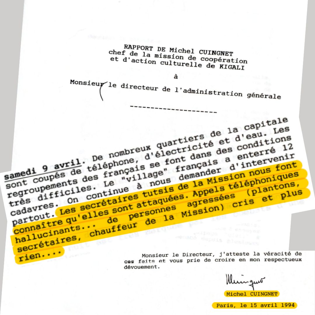Rapport du chef de la mission de coopération et d'action culturelle, Michel Cuingnet, daté du 15 avril 1994.