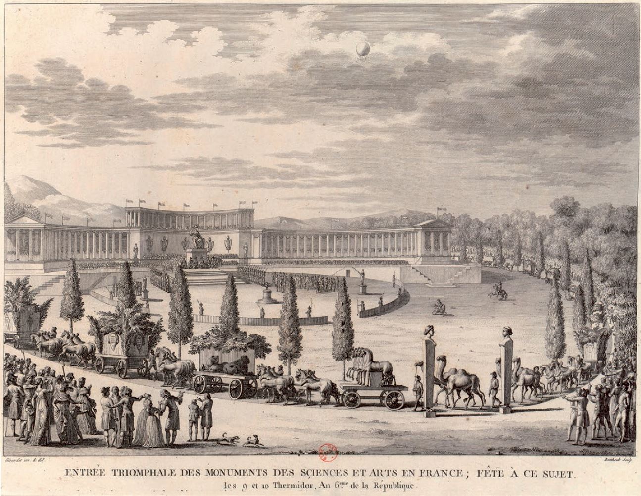 Convoi transportant les œuvres pillées par Napoléon, en 1798 (gravure de Paul-Gabriel Berthault).