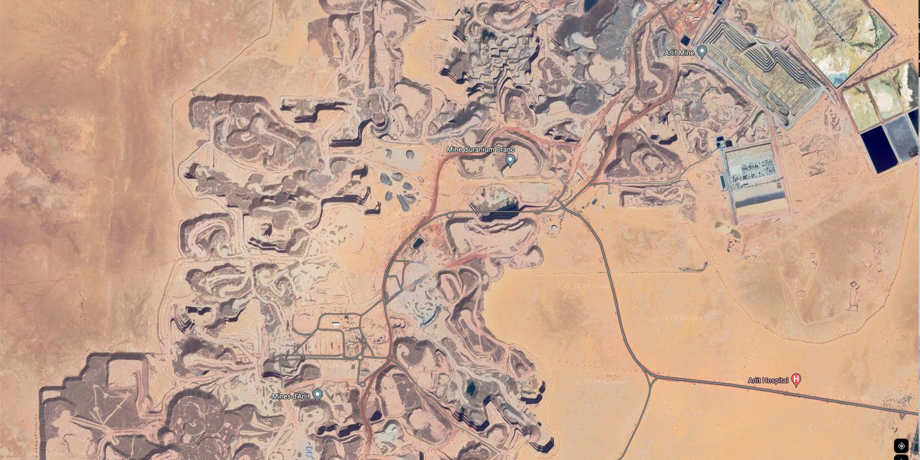 Image satellite de la mine d'uranium Orano, près d'Arlit.