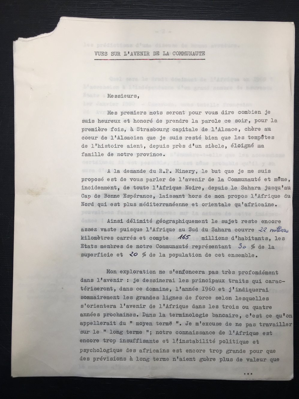 Première des quatorze pages du discours écrit de Pierre Messmer.