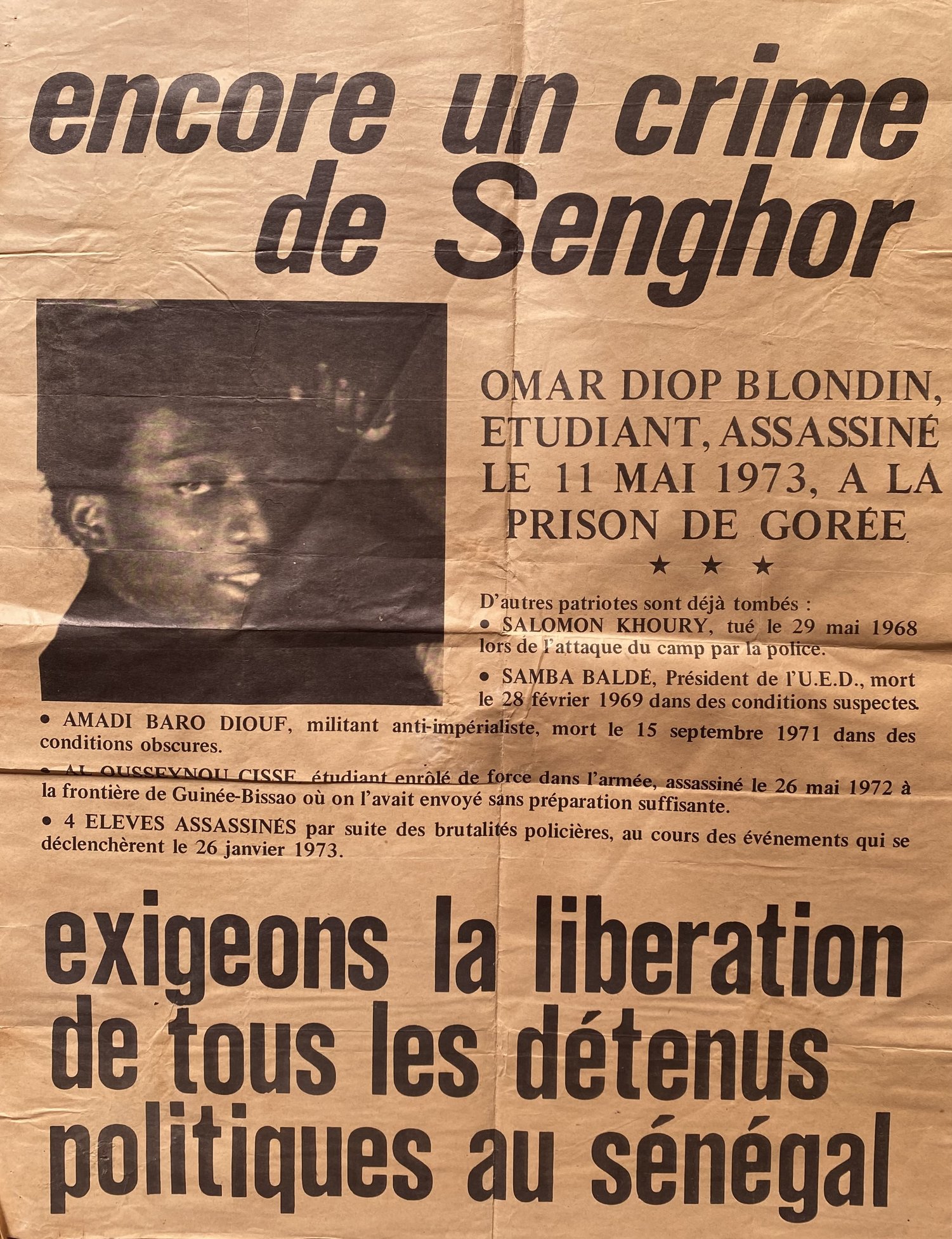 Un tract diffusé au Sénégal en mai 1973.