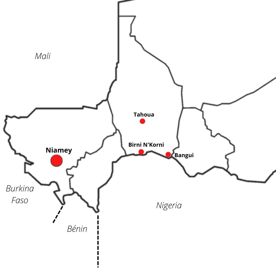 Sur cette carte du sud-ouest du Niger, les villes évoquées dans le reportage.