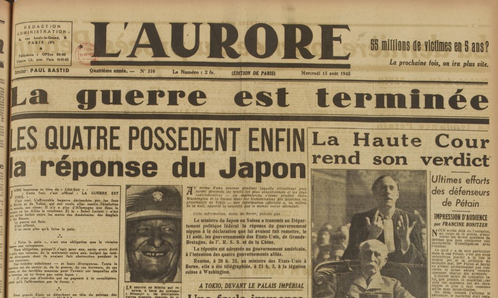 {L'Aurore} du 15 août 1945.