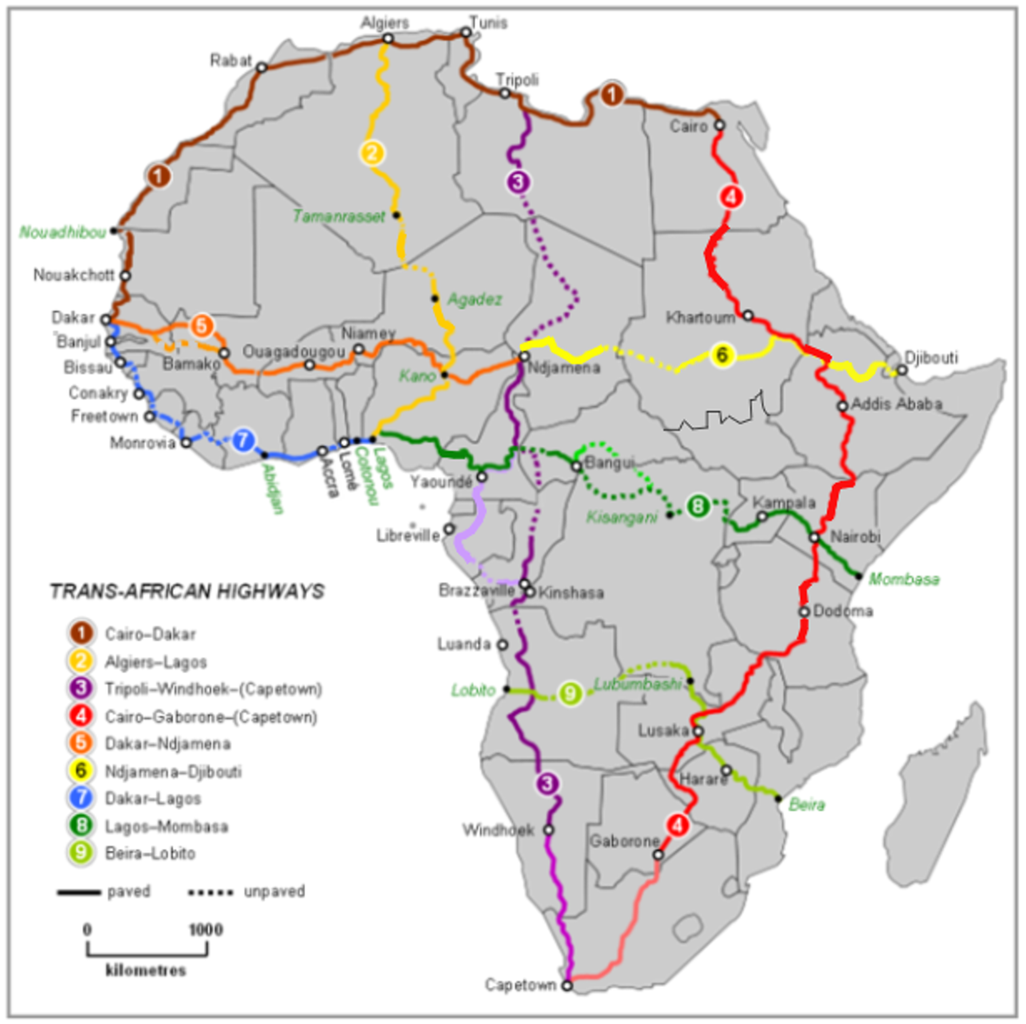 Carte de la Trans-African Highways.