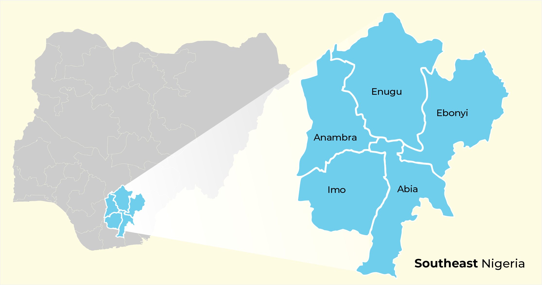 Les États revendiqués par les sécessionnistes biafrais.