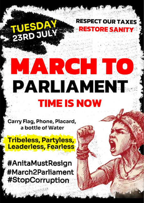 Une affiche appelant à marcher sur le Parlement.