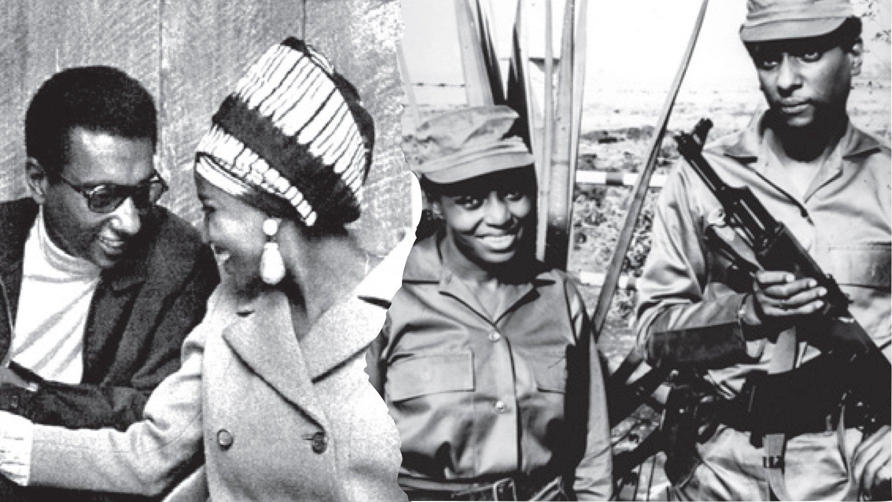 Dans cette image en noir et blanc, nous voyons un couple assis à une table dans un restaurant. La femme, à gauche, porte une coiffure textile colorée et des boucles d'oreilles larges. Elle semble concentrée sur son assiette, peut-être en train de couper ou de préparer de la nourriture. À sa droite, un homme tient un bébé dans ses bras, regardant la femme avec bienveillance. Le bébé est emmitouflé dans une couverture. En arrière-plan, d'autres personnes sont visibles, créant une atmosphère animée de rassemblement convivial. Les tables sont dressées avec des couverts et des verres, ajoutant une touche d'élégance à la scène.