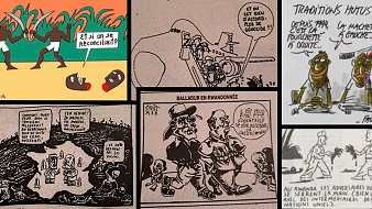 L'image est une composition de plusieurs dessins humoristiques et caricatures. 1. En haut à gauche, on voit une illustration où deux personnages discutent, l'un disant simplement "Et si on se réconciliait ?". 2. En haut à droite, une scène marine avec un bateau et un personnage qui semble occupé à une tâche, suggérant une ambiance d'aventure ou d'exploration. 3. En bas à gauche, il y a une représentation d'individus dans une situation de conflit ou de tension, avec un décor qui semble symboliser un retour à la nature ou aux racines. 4. En bas à droite, une caricature dépeignant des figures souvent associées à la critique sociale, avec des traits exagérés pour souligner des comportements ou des thèmes spécifiques. L'ensemble dégage un mélange d'humour et de réflexion sociale, probablement lié à des enjeux culturels ou politiques, utilisant le dessin comme moyen d'expression. Les couleurs et le style varié des dessins ajoutent une couche de légèreté, malgré des sujets potentiellement sérieux.