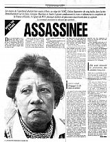 Ouverture du journal {L'Humanité} au lendemain de l'assassinat de Dulcie September.