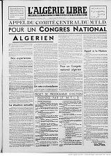En une de {L'Algérie libre} le 11 décembre 1953, l'appel du MTLD qui pourfend le {« néo-colonialisme »} des autorités françaises.