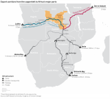 In blue, the route of the Lobito corridor.