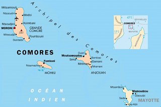 L'archipel des Comores est constitué de quatre îles. 70 km séparent le nord de Mayotte et le sud d'Anjouan.