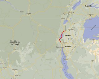 En rouge, la frontière entre le Rwanda et la RD Congo