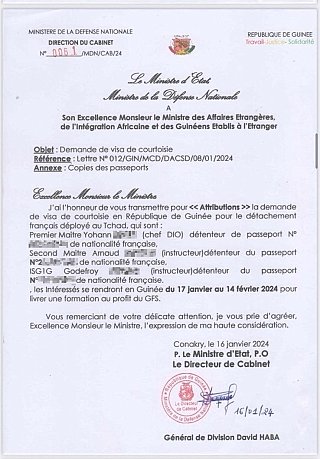 Lettre officielle de demande de visa de courtoisie. 16 janvier 2024.